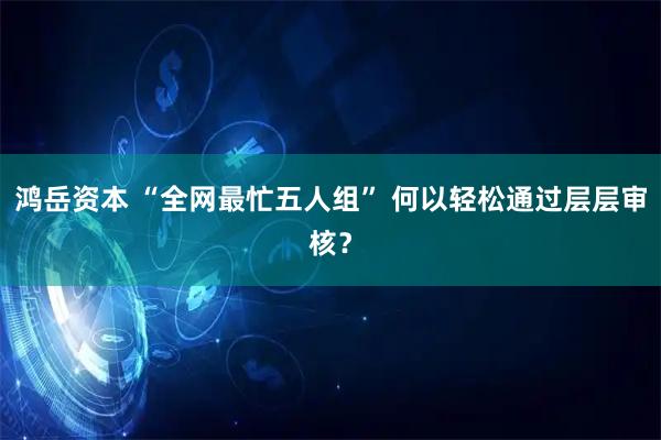 鸿岳资本 “全网最忙五人组” 何以轻松通过层层审核？